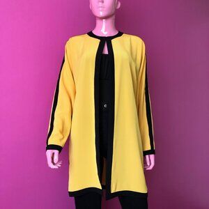 Vintage 80s L Lightweight Jacket Yellow Black Lilli Ann Open Front Dolman Sleeve